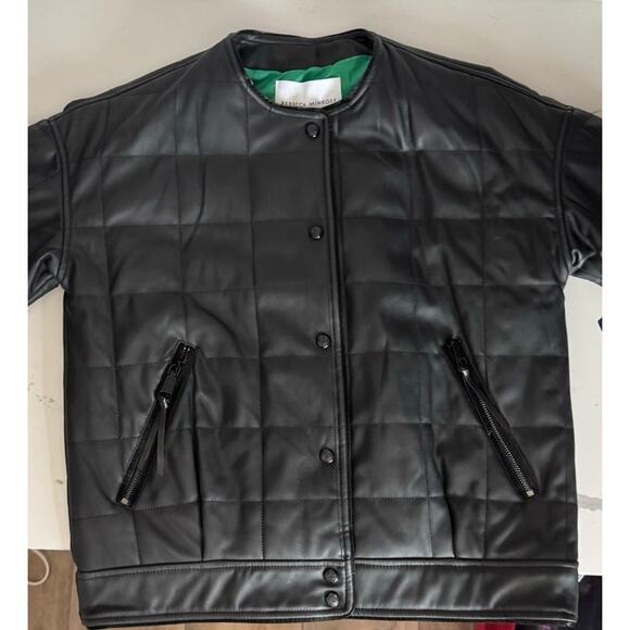 NWT Rebecca Minkoff Faux Leather Black Square Quilted Racer Jacket Women's Small - Picture 3 of 16
